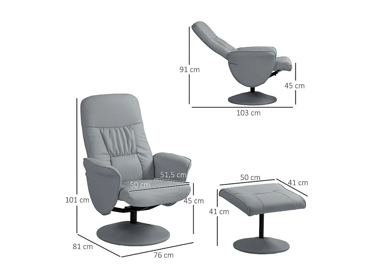 Fauteuil relax inclinable avec repose-pied WYATT gris