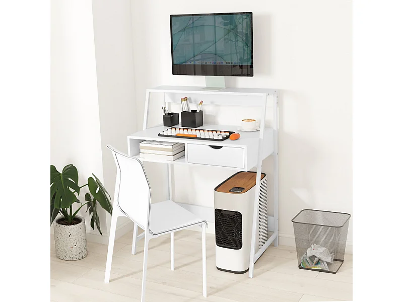 Bureau secrétaire multi-rangement MELYA blanc