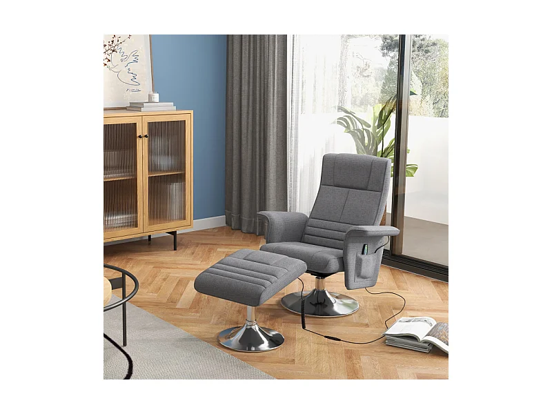 Fauteuil relax massant inclinable avec repose-pied GRAYSON gris