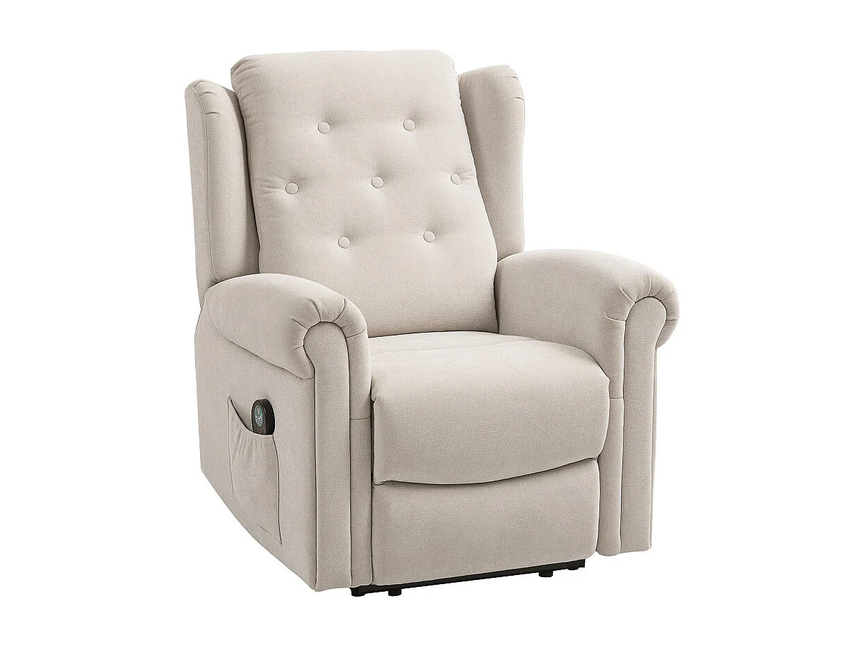 Fauteuil massant chauffant inclinable GUILIO aspect lin beige