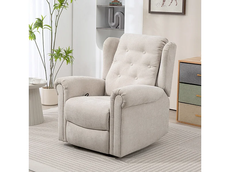 Fauteuil massant chauffant inclinable GUILIO aspect lin beige
