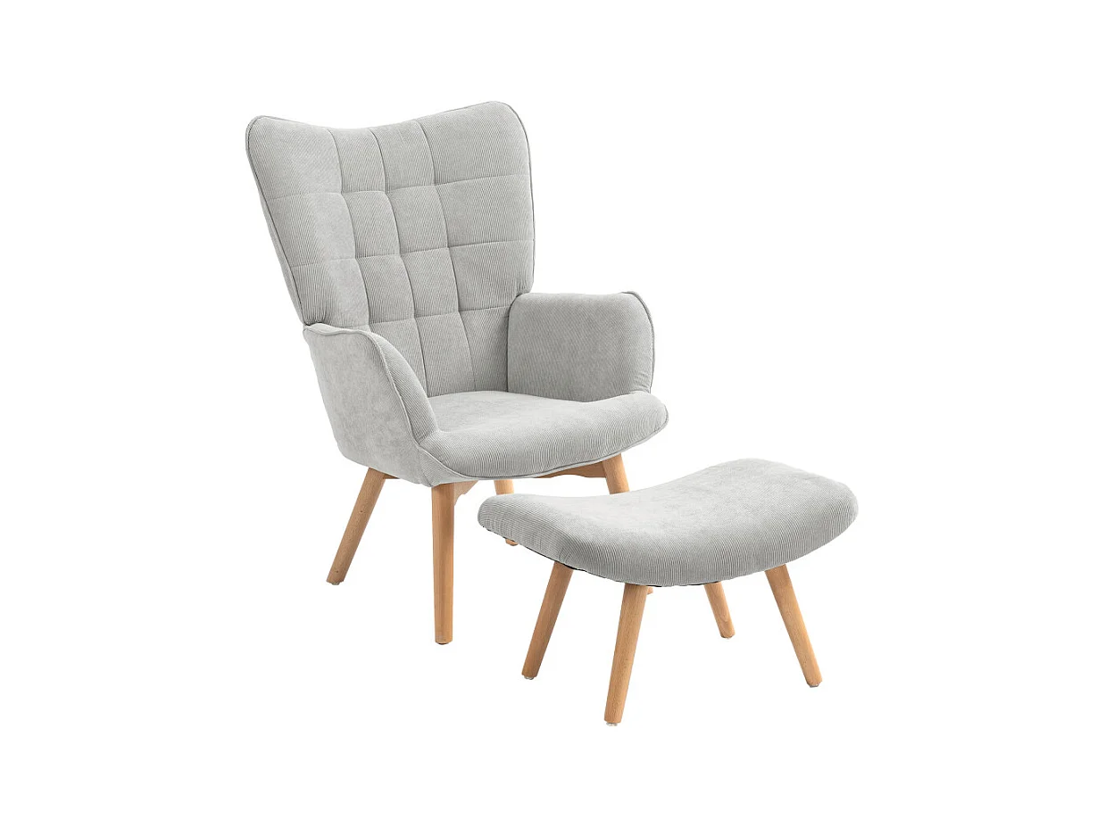 Fauteuil à oreilles et repose-pieds ANNIE velours gris