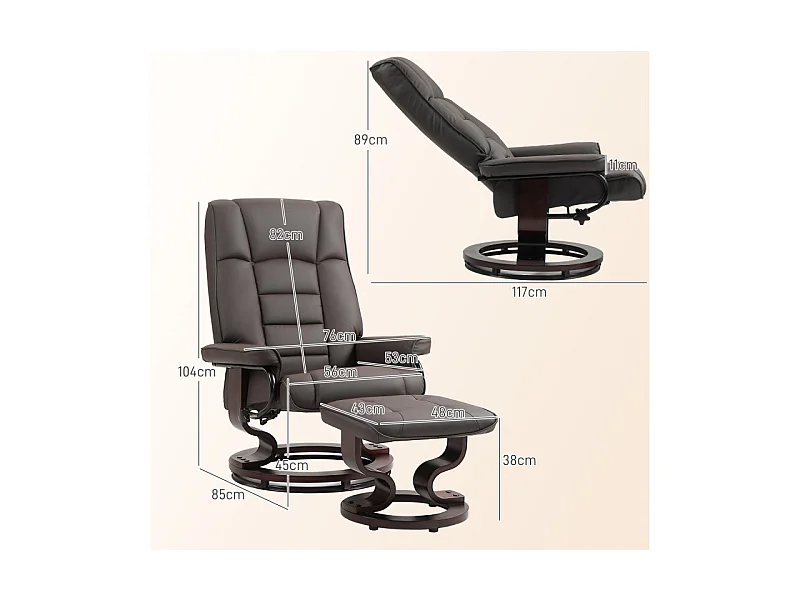 Fauteuil relax pivotant avec repose-pied DWAYNE chocolat