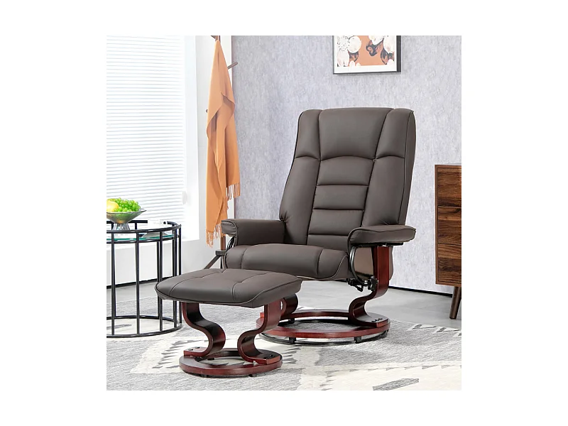 Fauteuil relax pivotant avec repose-pied DWAYNE chocolat