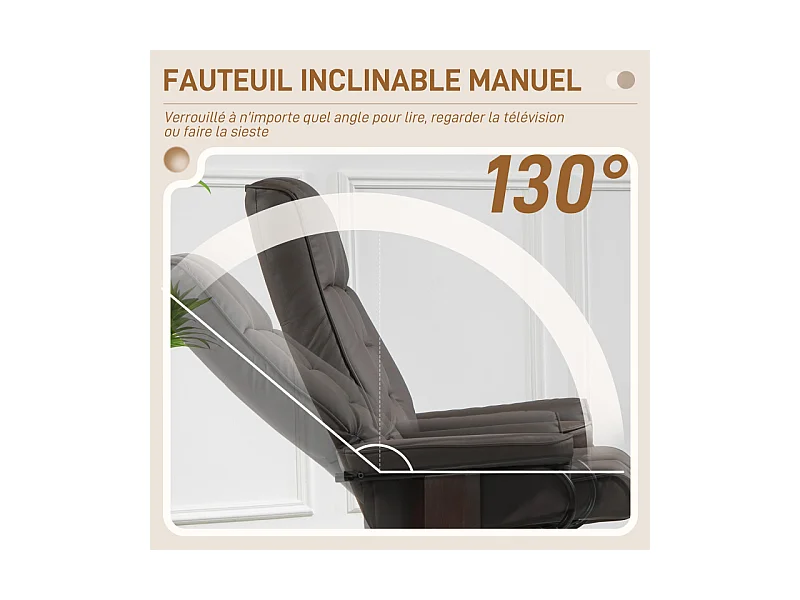 Fauteuil relax pivotant avec repose-pied DWAYNE chocolat
