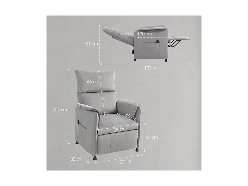 Fauteuil relax électrique inclinable LORENZO velours gris