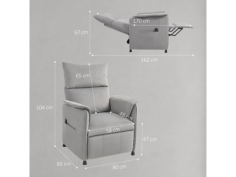 Fauteuil relax électrique inclinable LORENZO velours gris
