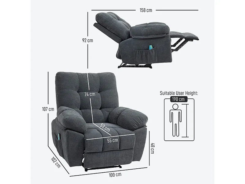 Fauteuil de massage chauffant FABRIZIO gris charbon