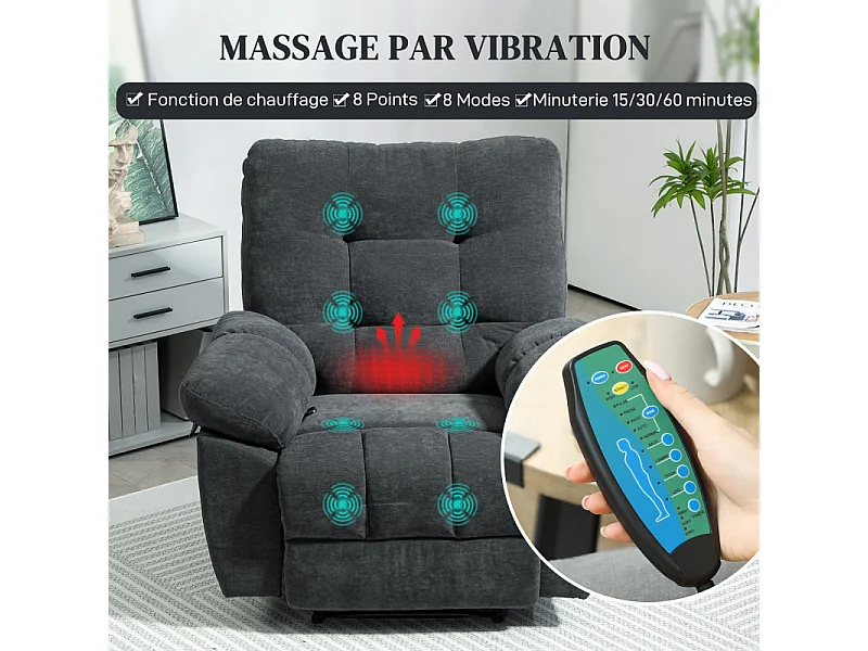 Fauteuil de massage chauffant FABRIZIO gris charbon