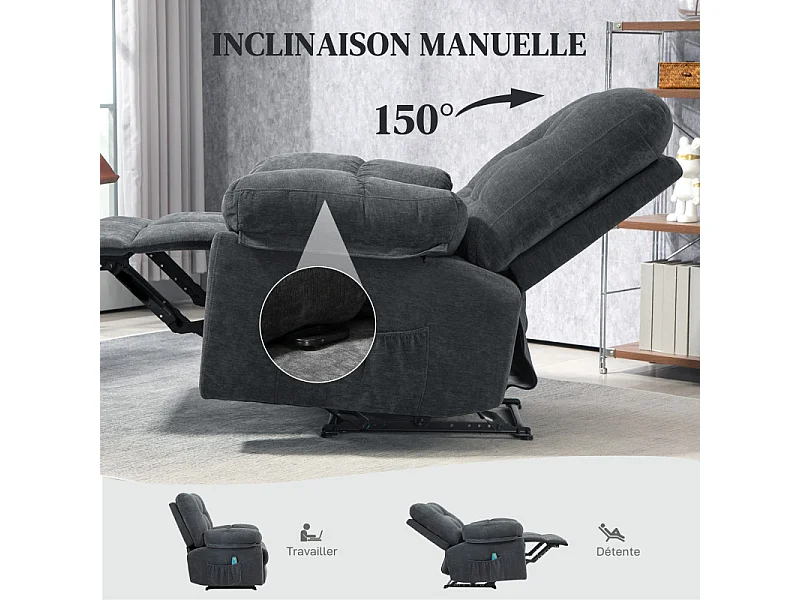 Fauteuil de massage chauffant FABRIZIO gris charbon