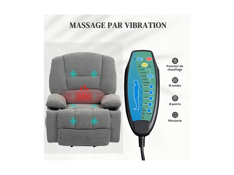 164 Fauteuil releveur électrique massant MASSIMO tissu gris foncé