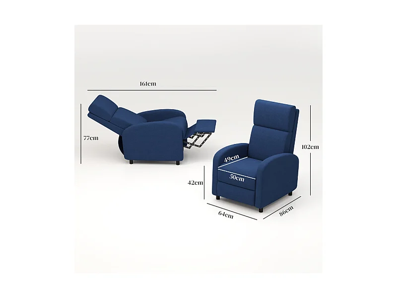 Fauteuil relax inclinable avec repose-pieds MATTEO bleu