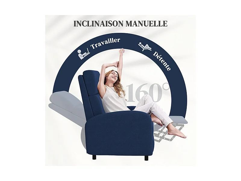 Fauteuil relax inclinable avec repose-pieds MATTEO bleu