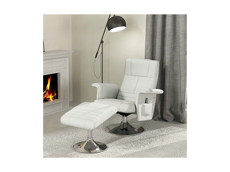 Fauteuil relax massant inclinable avec repose-pieds TYSON grège clair