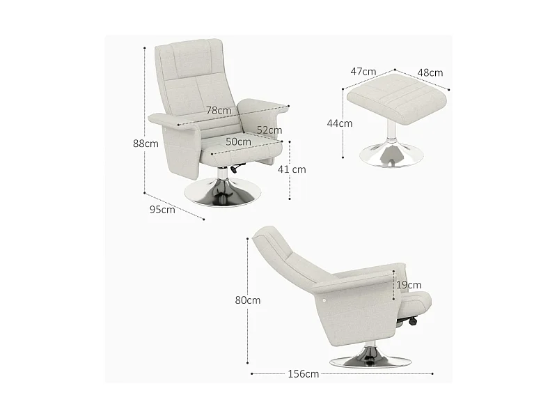 Fauteuil relax massant inclinable avec repose-pieds TYSON grège clair
