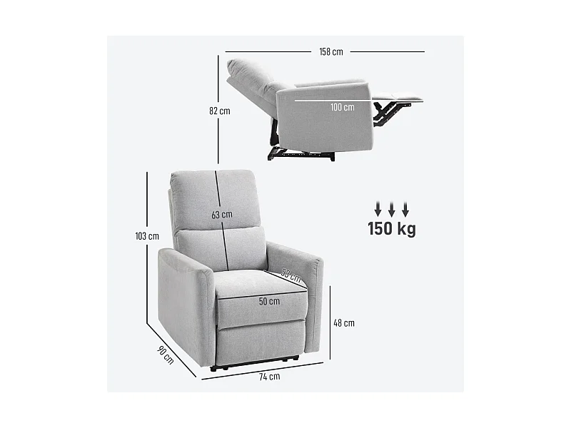Fauteuil de relaxation inclinable ENZO lin gris clair