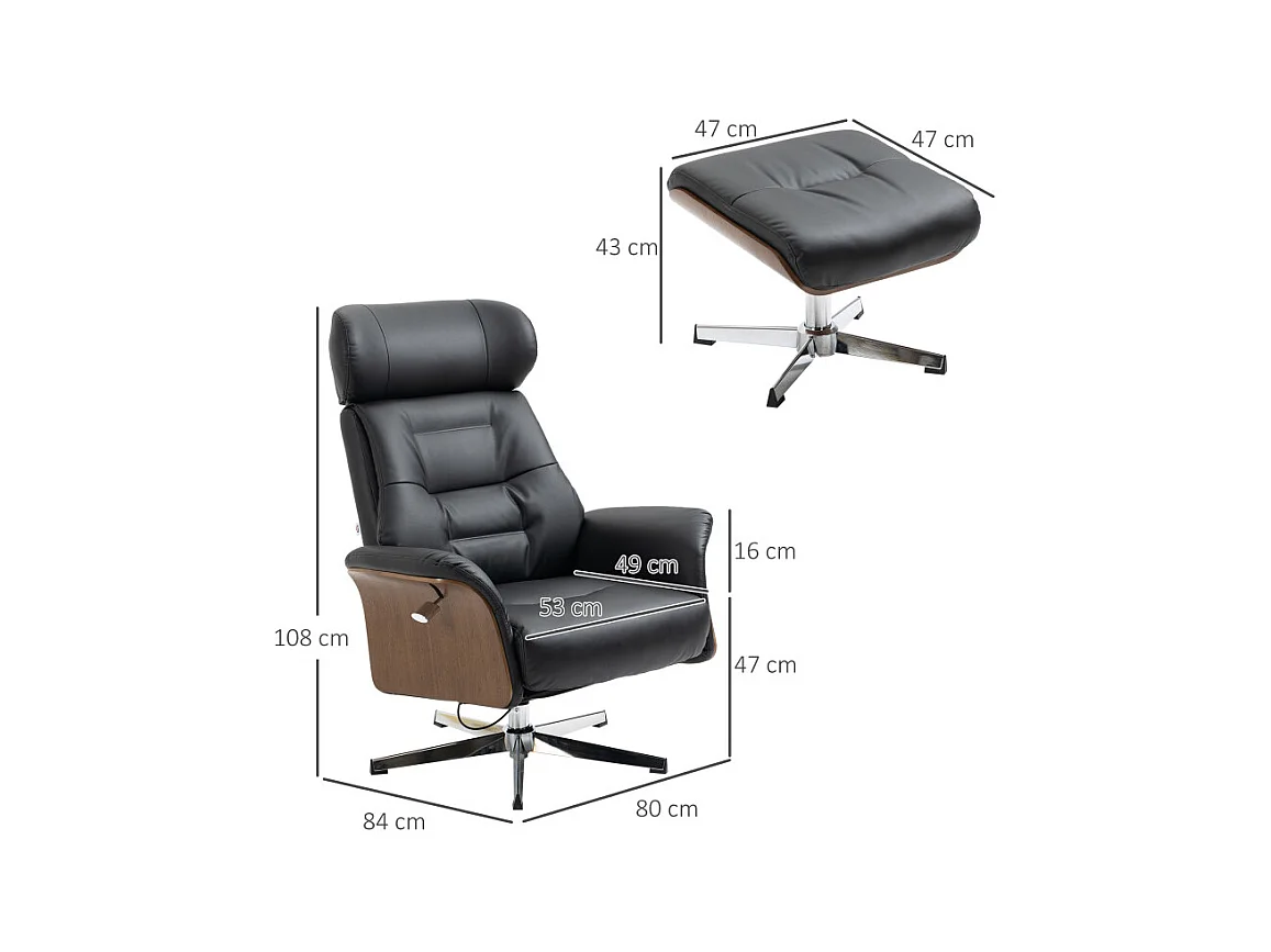 Fauteuil relax design avec repose-pieds FRANKLIN noir