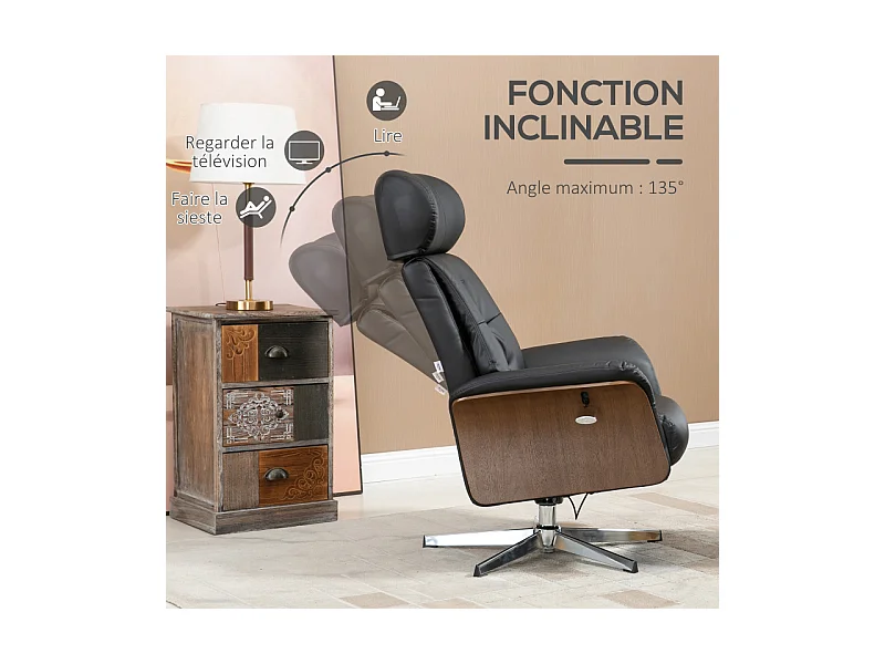 Fauteuil relax design avec repose-pieds FRANKLIN noir