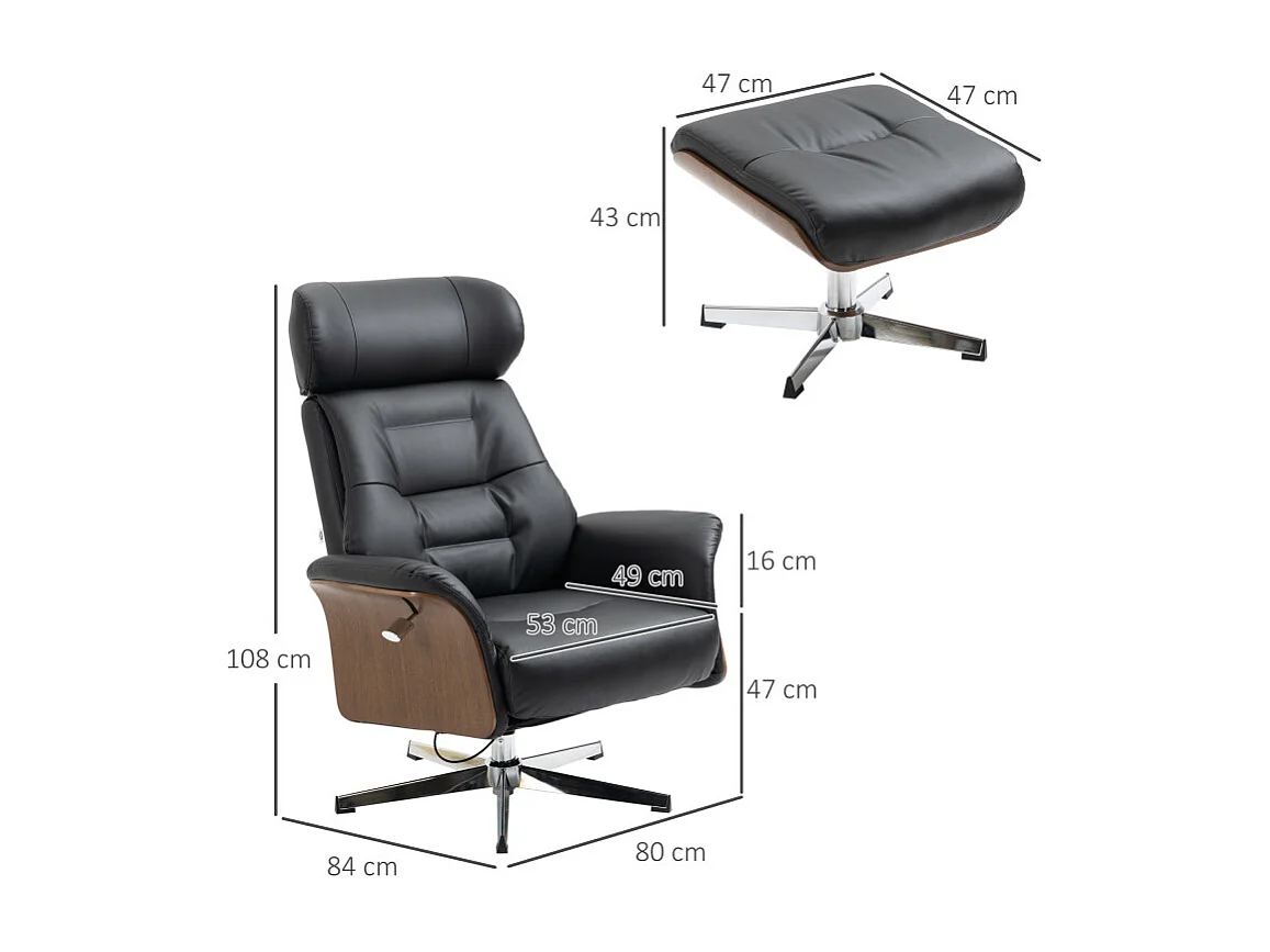 Fauteuil relax design avec repose-pieds FRANKLIN noir