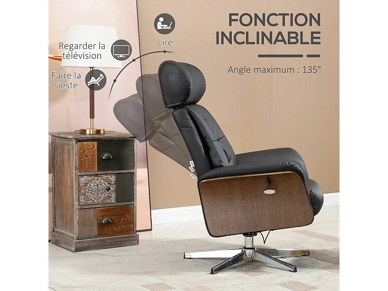 Fauteuil relax design avec repose-pieds FRANKLIN noir