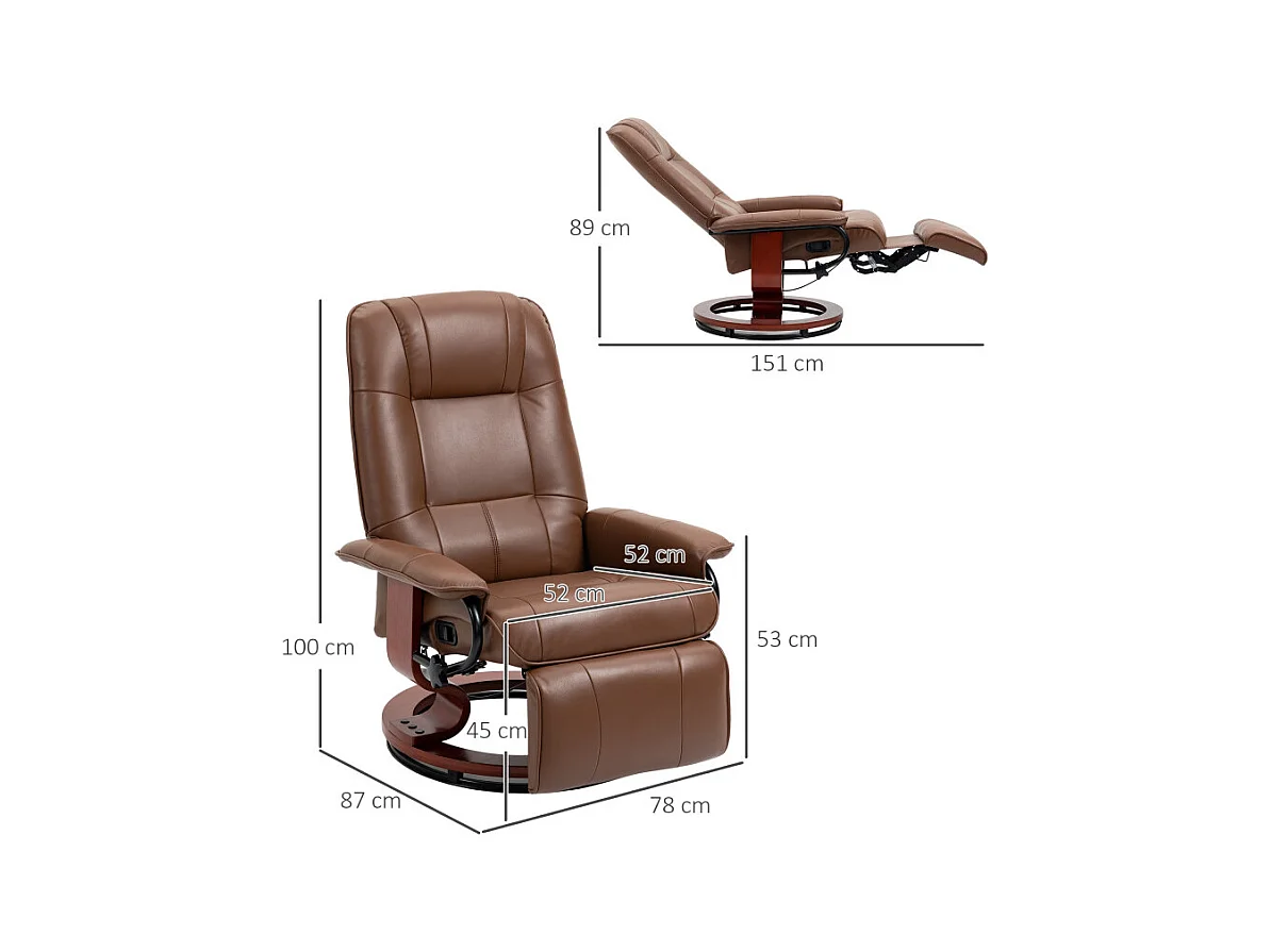 Fauteuil relax inclinable avec repose-pied NATHAN marron