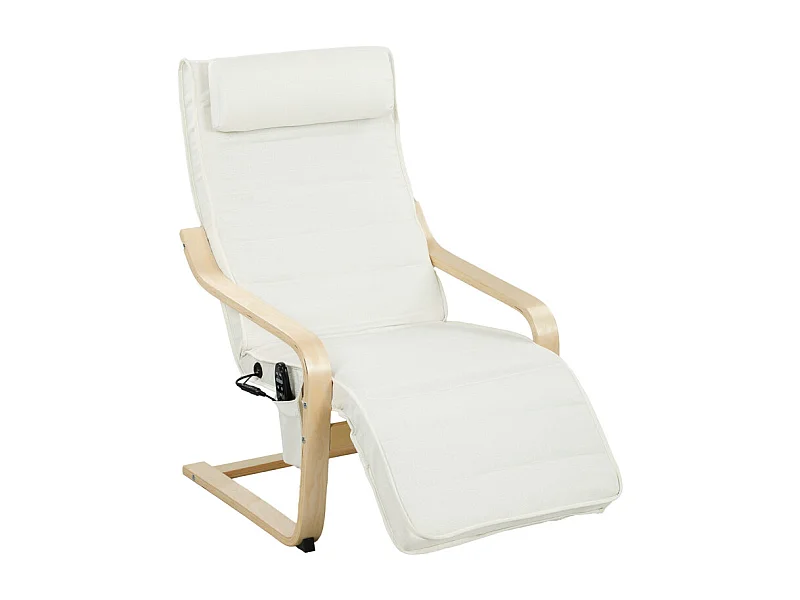 Fauteuil de salon massant chauffant RILEY crème et bois