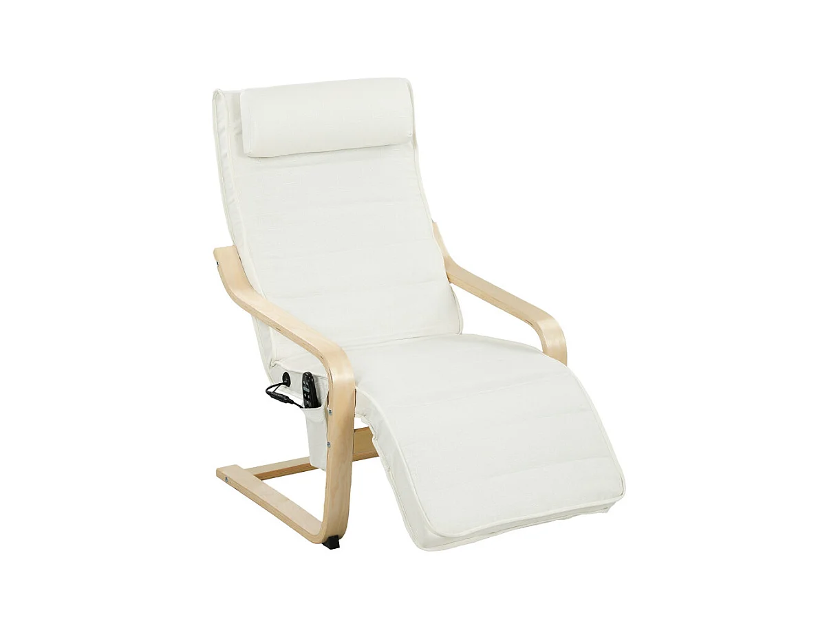 Fauteuil de salon massant chauffant RILEY crème et bois