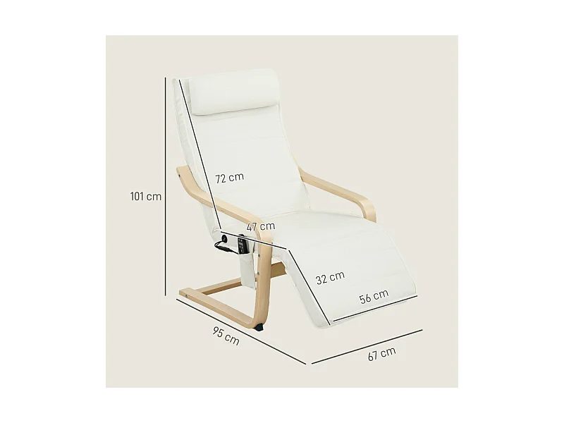 Fauteuil de salon massant chauffant RILEY crème et bois