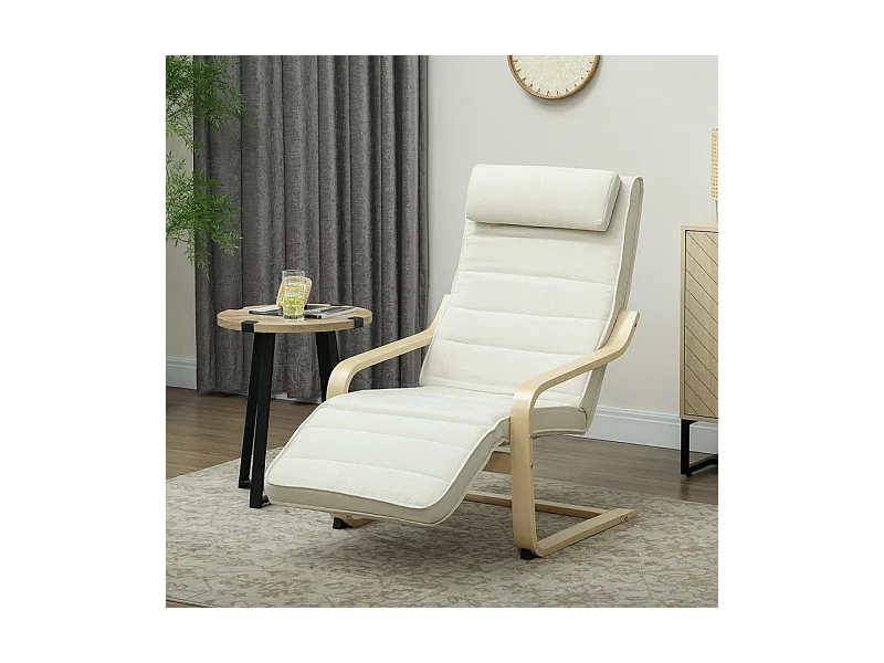 Fauteuil de salon massant chauffant RILEY crème et bois