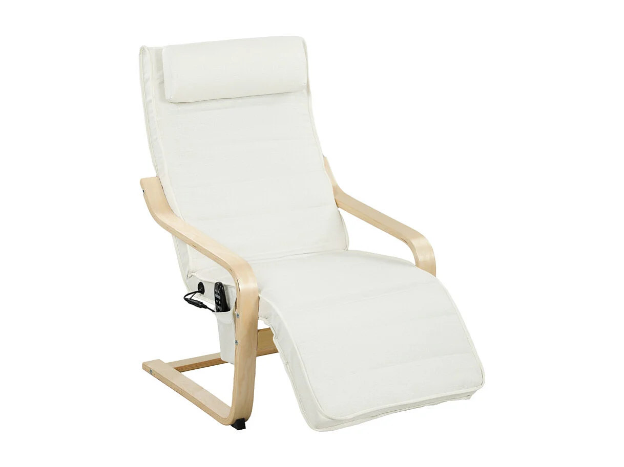 Fauteuil de salon massant chauffant RILEY crème et bois