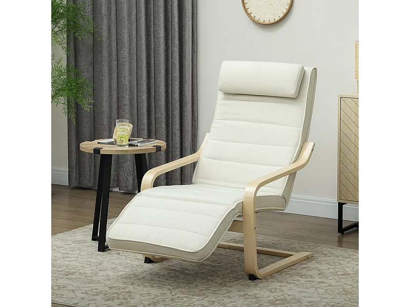 Fauteuil de salon massant chauffant RILEY crème et bois