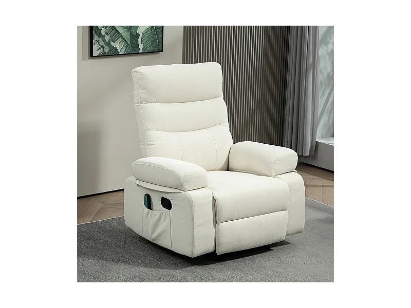 160 Fauteuil de massage inclinable chauffant VITTORIO blanc cassé