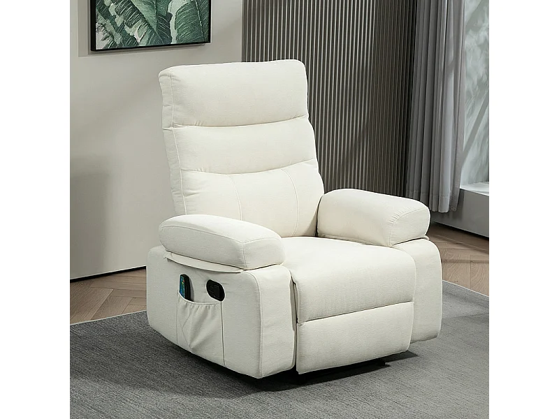 160 Fauteuil de massage inclinable chauffant VITTORIO blanc cassé