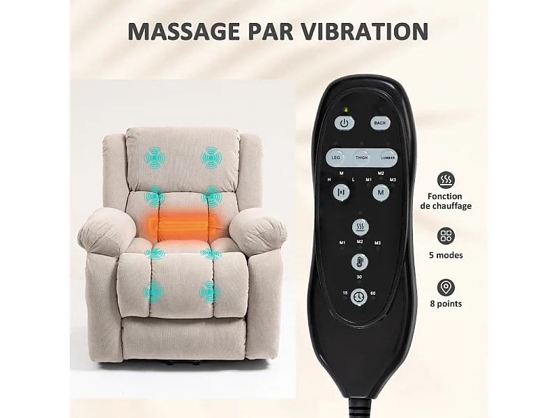 Fauteuil releveur massant inclinable ELEONORA beige
