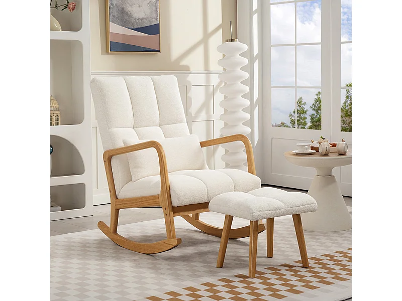 Fauteuil à bascule avec repose-pieds LIVIA blanc