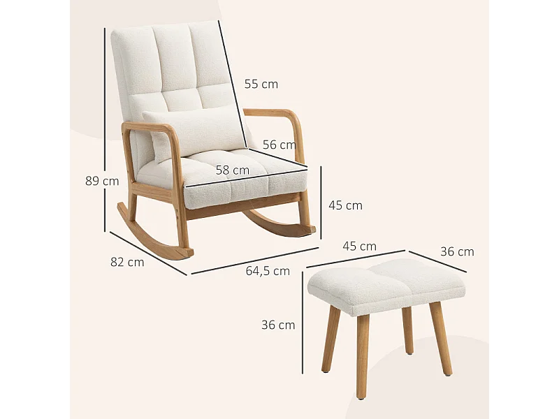 Fauteuil à bascule avec repose-pieds LIVIA blanc