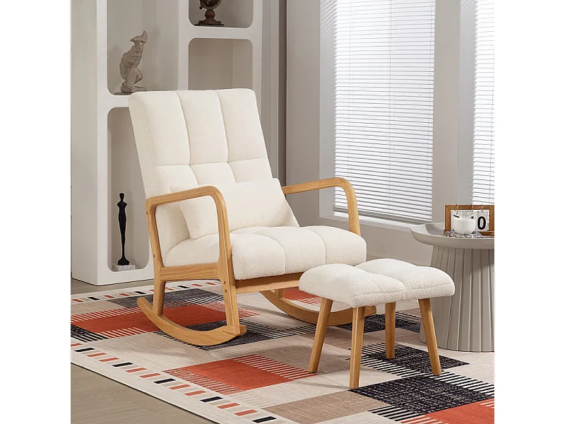 Fauteuil à bascule avec repose-pieds LIVIA blanc