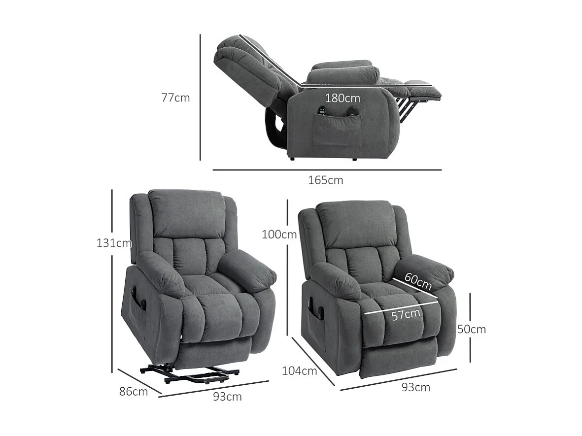 Fauteuil releveur massant chauffant LORENZO gris