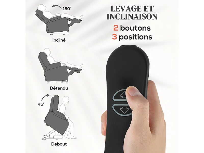 Fauteuil releveur massant chauffant LORENZO gris