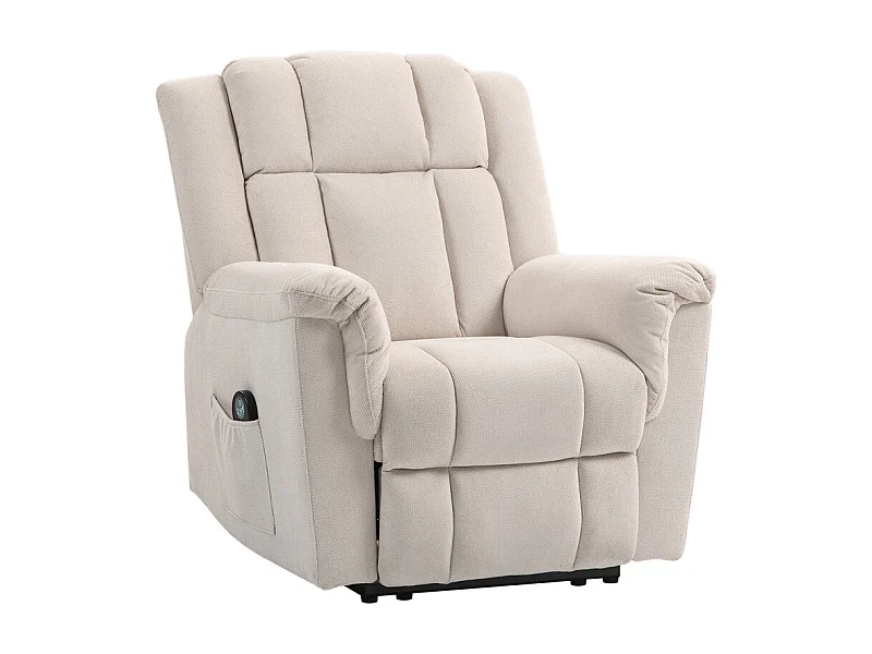 Fauteuil massant repose-pieds CAMELIA velours chenille beige