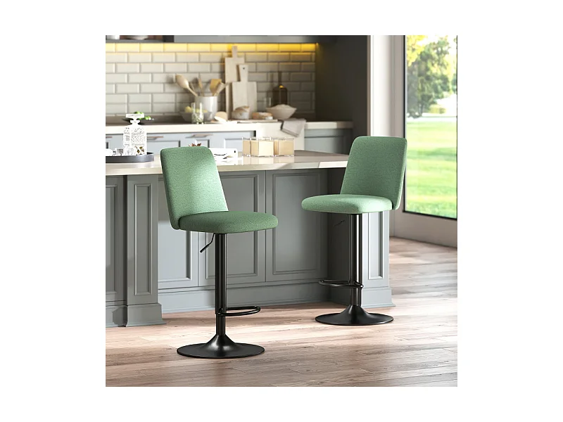 Lot de 2 tabourets de bar LYKKE tissu vert acier noir mat