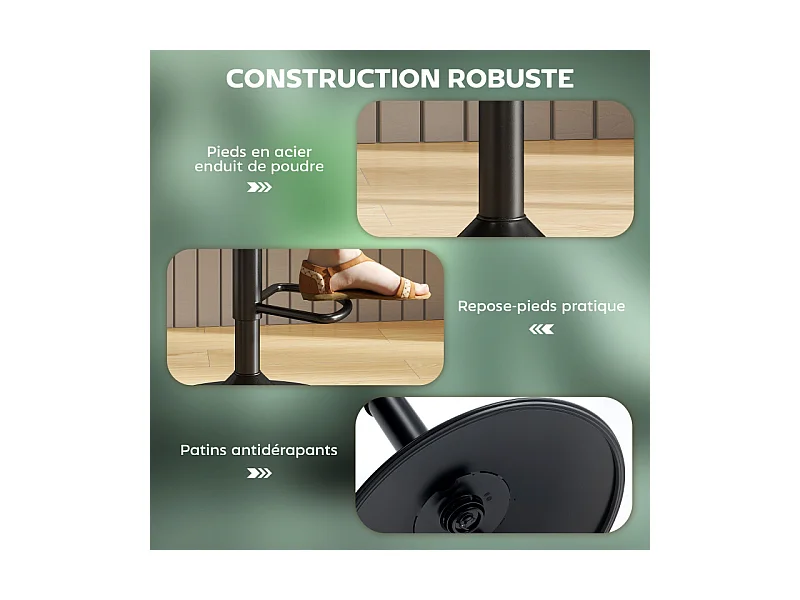 Lot de 2 tabourets de bar LYKKE tissu vert acier noir mat