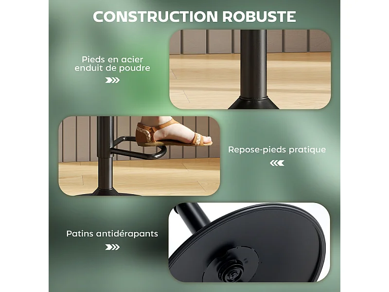 Lot de 2 tabourets de bar LYKKE tissu vert acier noir mat