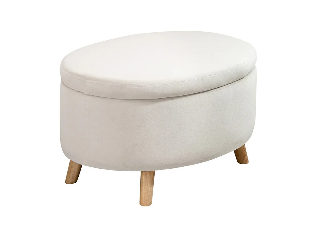 Pouf coffre de rangement piètement bois velours CAMILLE beige