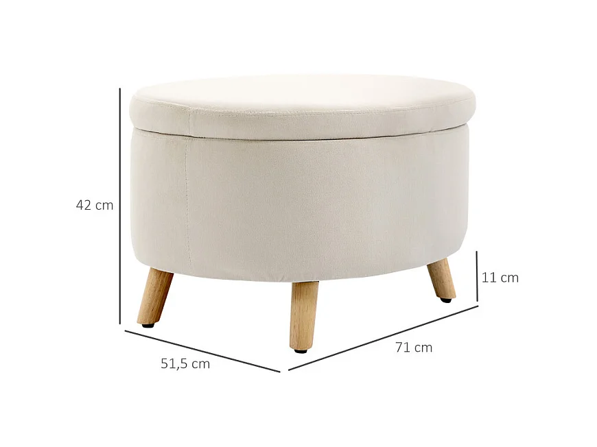 Pouf coffre de rangement piètement bois velours CAMILLE beige