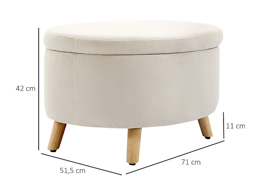 Pouf coffre de rangement piètement bois velours CAMILLE beige