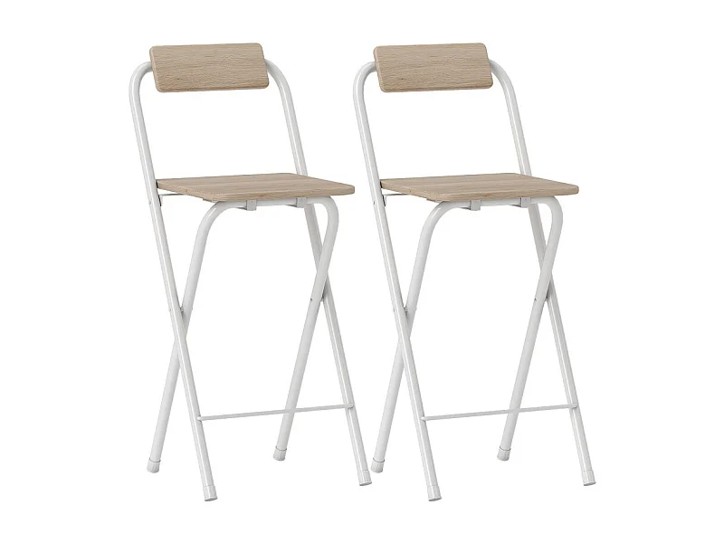 Lot de 2 tabourets de bar pliants ELOÏSE blanc et bois clair