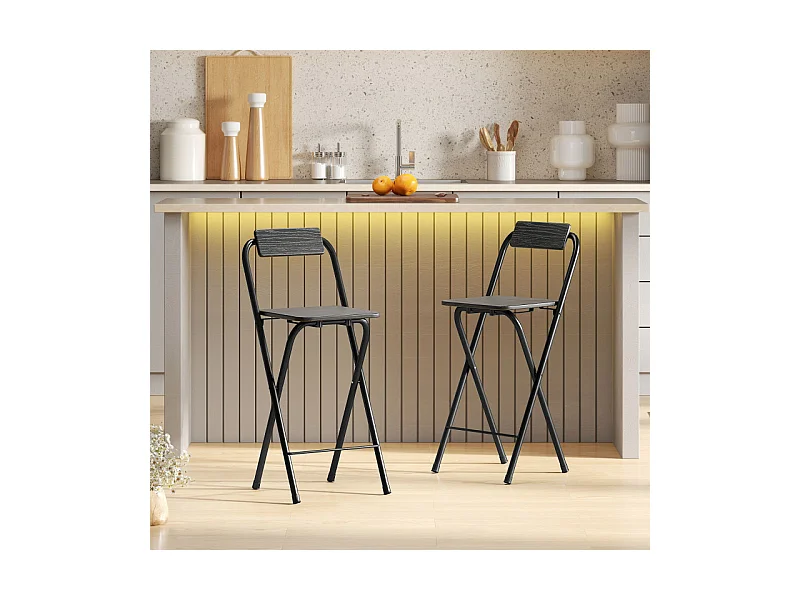 Lot de 2 tabourets de bar pliants SHARON noir