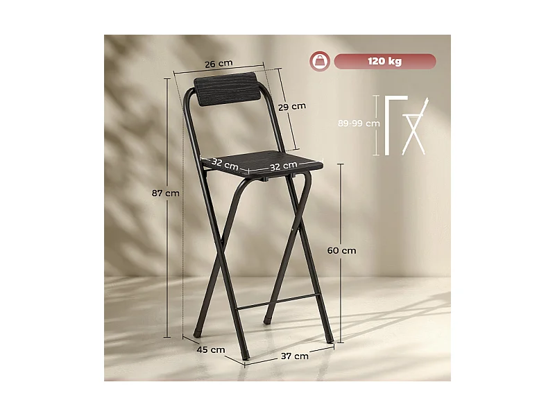 Lot de 2 tabourets de bar pliants SHARON noir