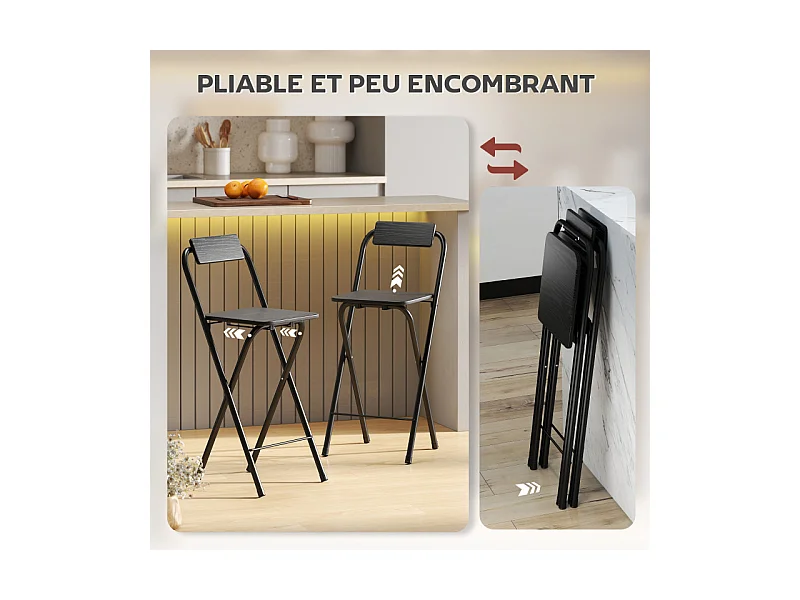 Lot de 2 tabourets de bar pliants SHARON noir